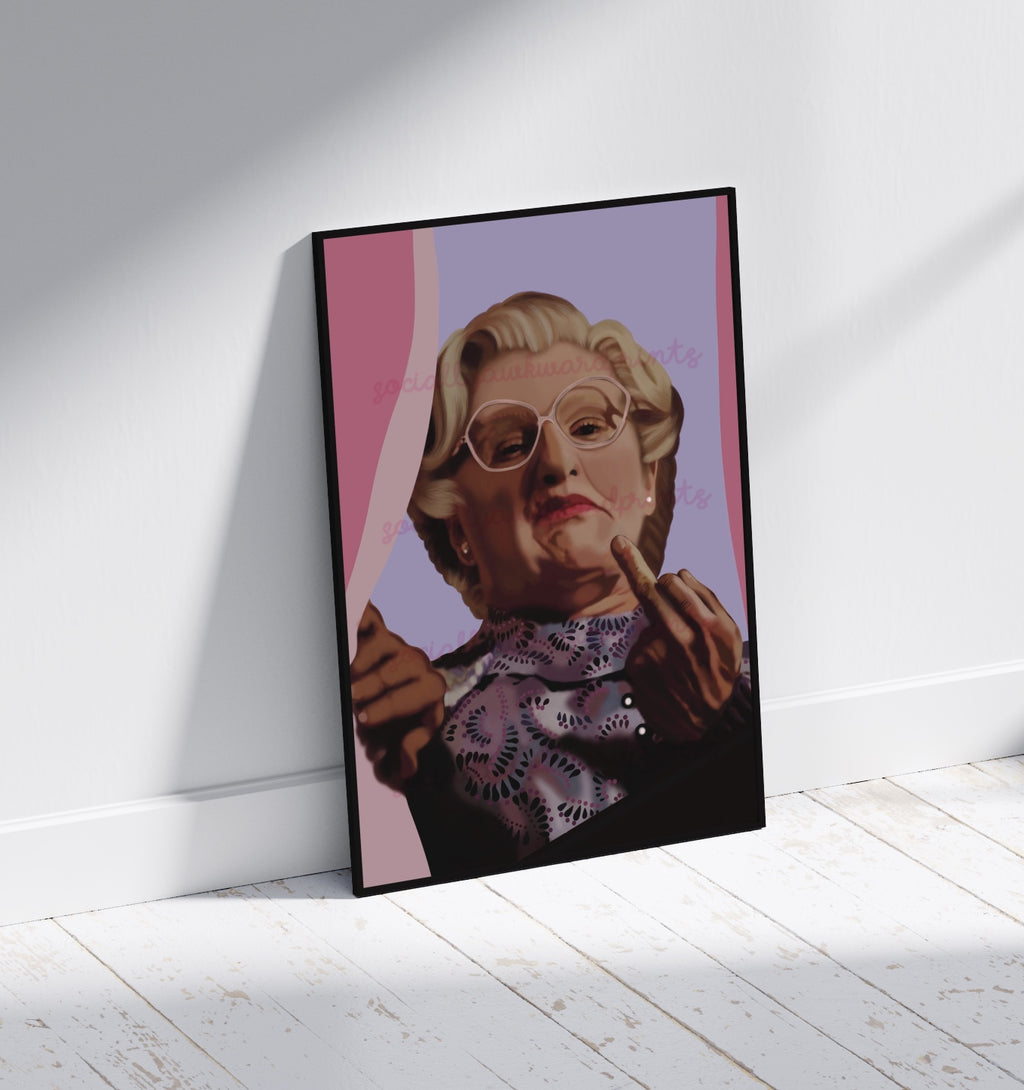 Mrs Doubtfire Art Print – 90s Comedy Movie Wall Art (A4)