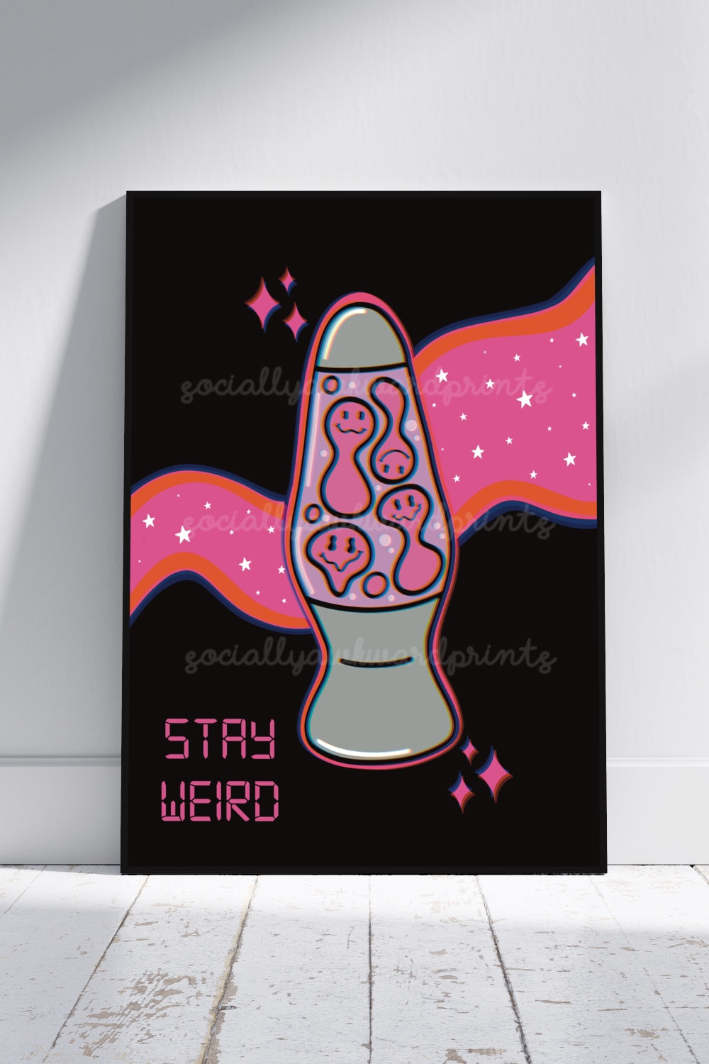 Stay Weird Lava Lamp Art Print trippy retro Neon Wall Art A4