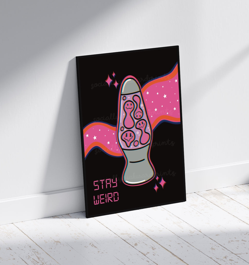 Stay Weird Lava Lamp Art Print trippy retro Neon Wall Art A4 A3