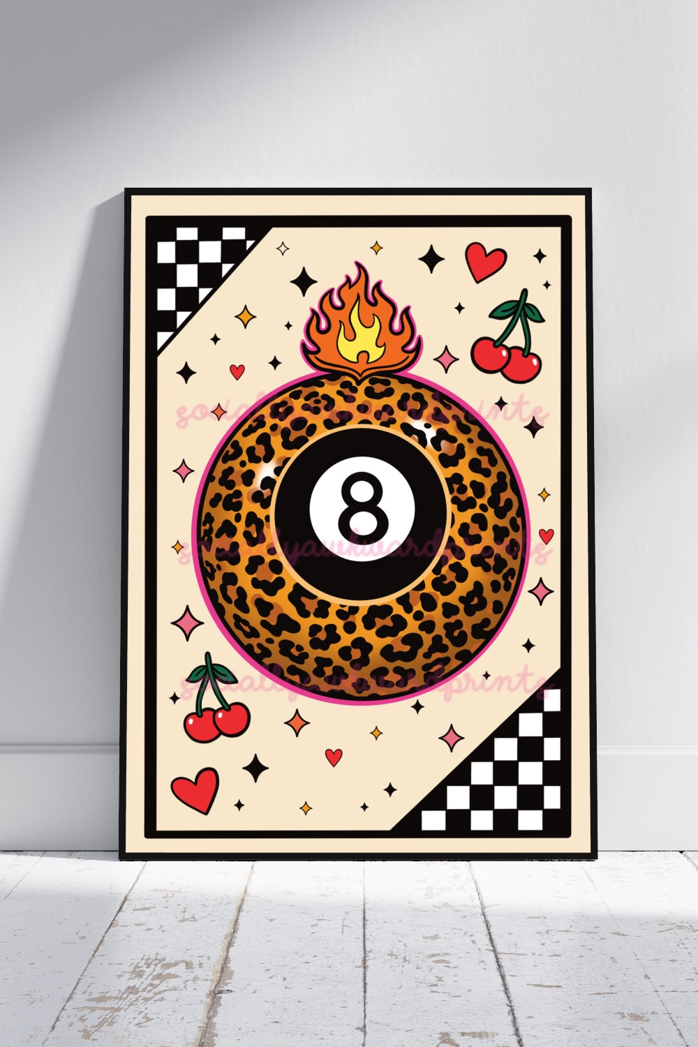 Leopard 8 ball Art Print – Retro Kitsch Wall Art A4