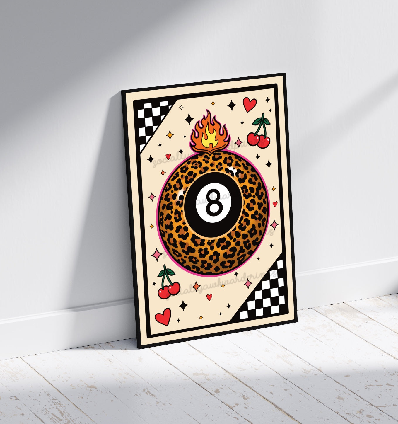 Leopard 8 ball Art Print – Retro Kitsch Wall Art A4