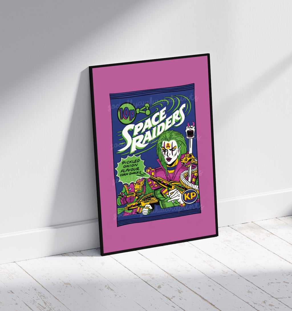 Retro Alien Crisps Snack Inspired Art Print – 90s Nostalgia Wall Art A4 A3