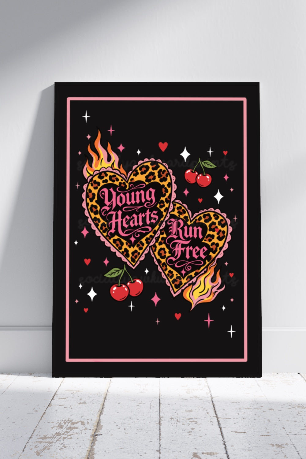 Young Hearts Run Free Art Print - Goth Alt Leopard Heart Wall Art A4 A3