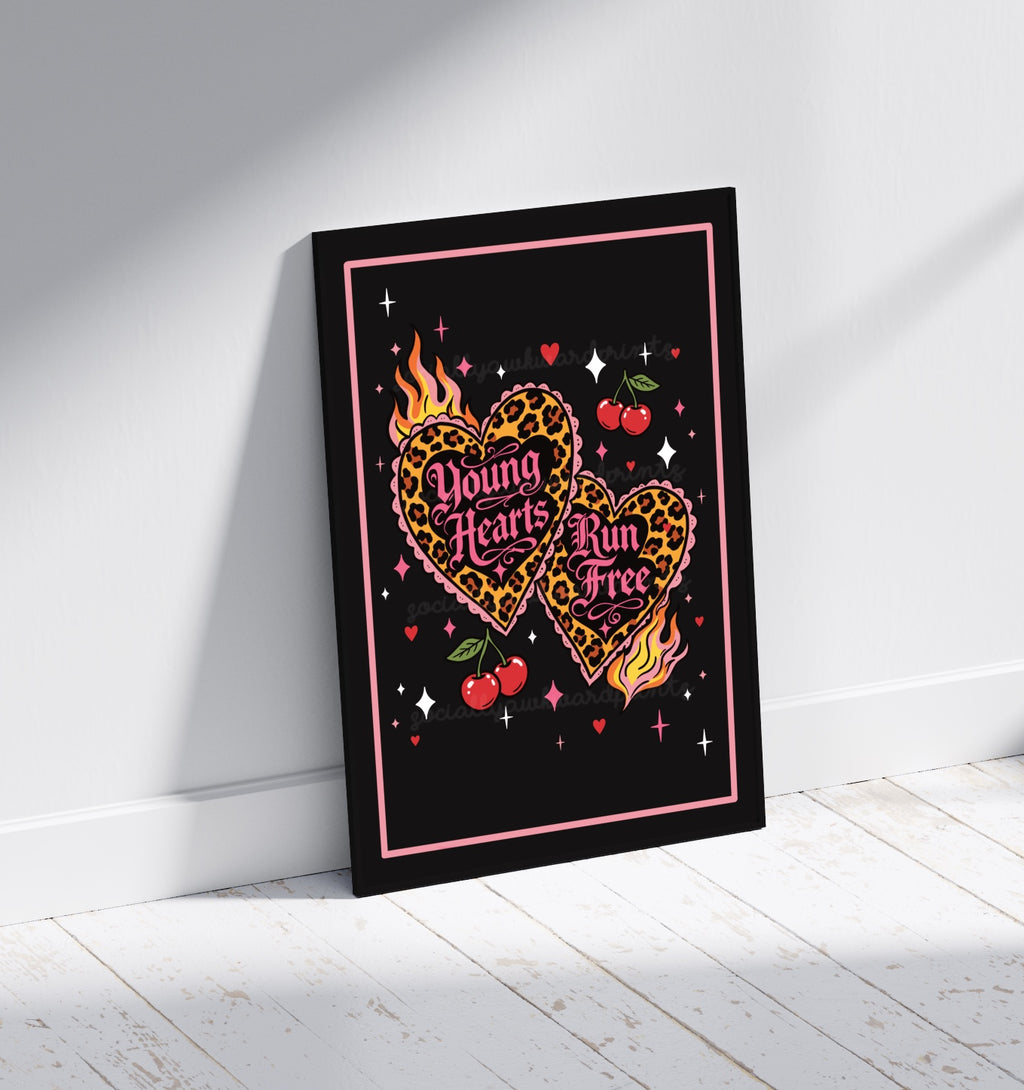 Young Hearts Run Free Art Print - Goth Alt Leopard Heart Wall Art A4 A3
