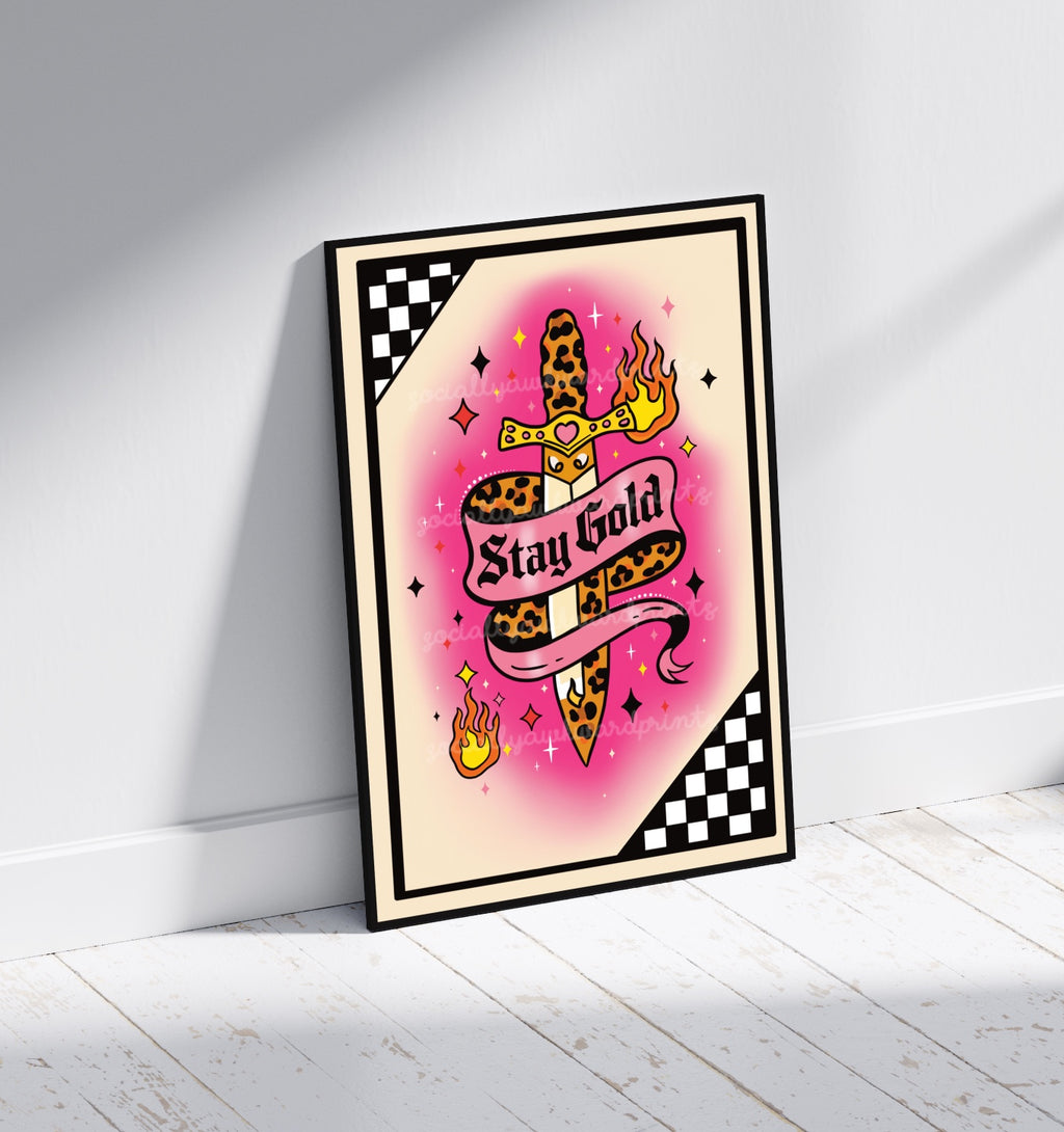 Stay Gold Art Print - Leopard Print Dagger Goth Alt Wall Art A4 A3