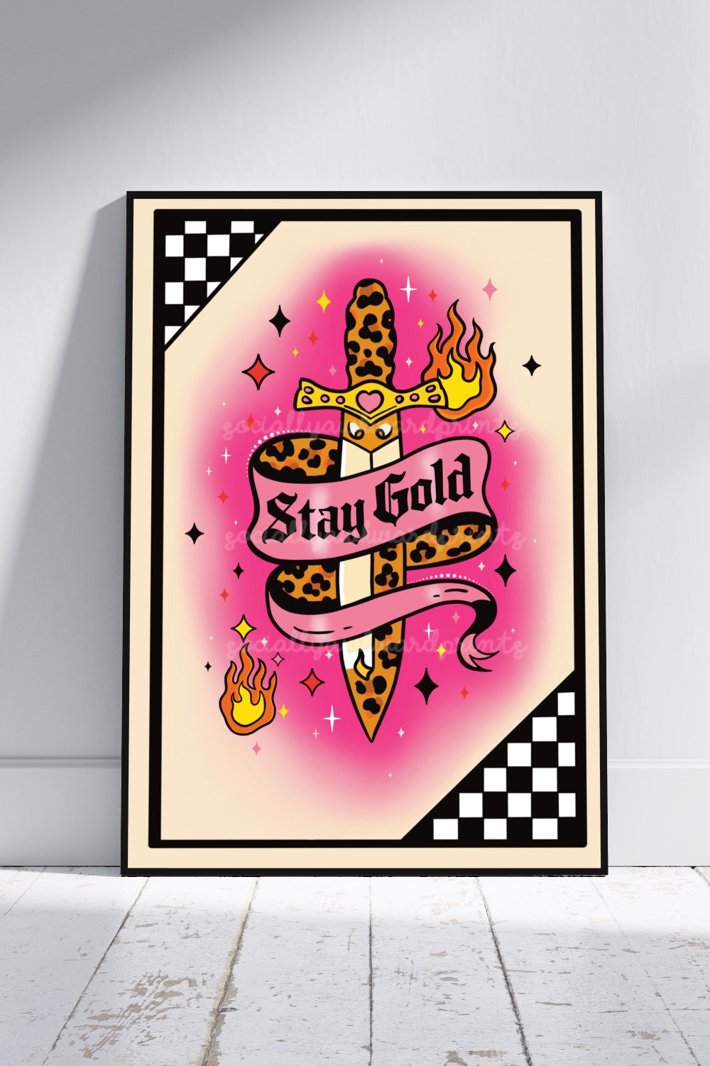 Stay Gold Art Print - Leopard Print Dagger Goth Alt Wall Art A4 A3
