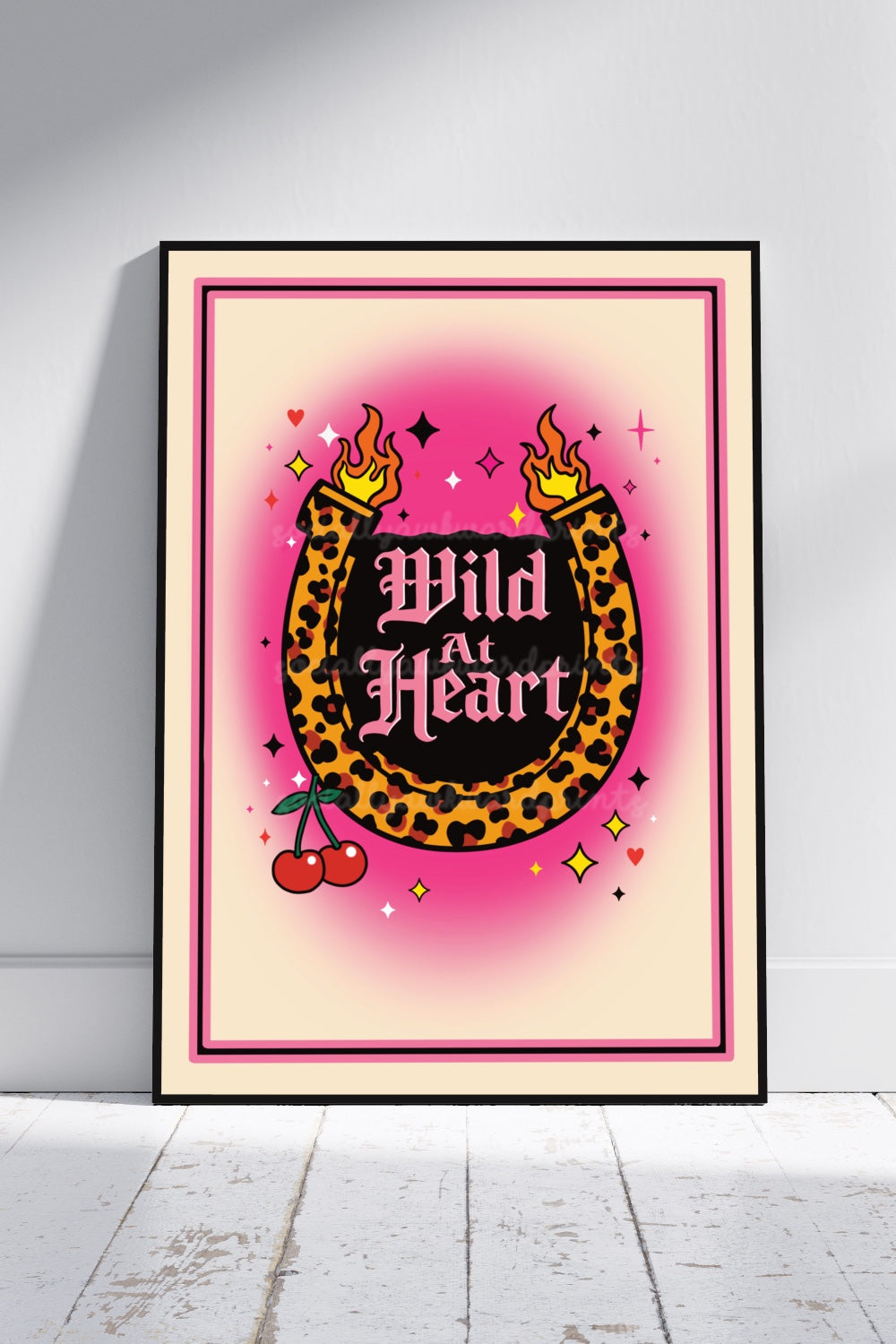 Wild At Heart Art Print - Leopard Horseshoe Goth Alt Wall Art A4