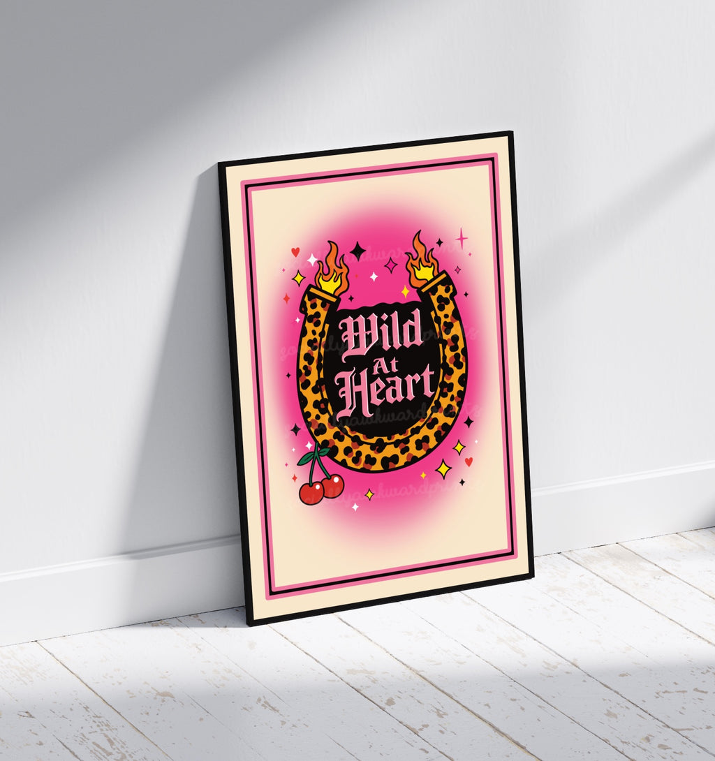 Wild At Heart Art Print - Leopard Horseshoe Goth Alt Wall Art A4