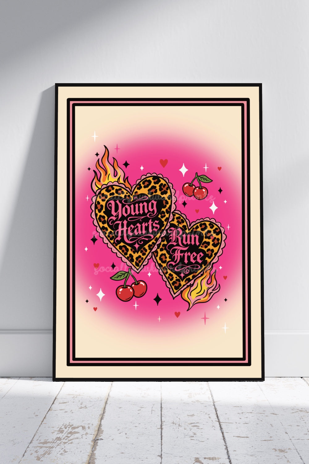 Young Hearts Run Free Art Print - Leopard Heart Goth Alt Wall Art A4 A3