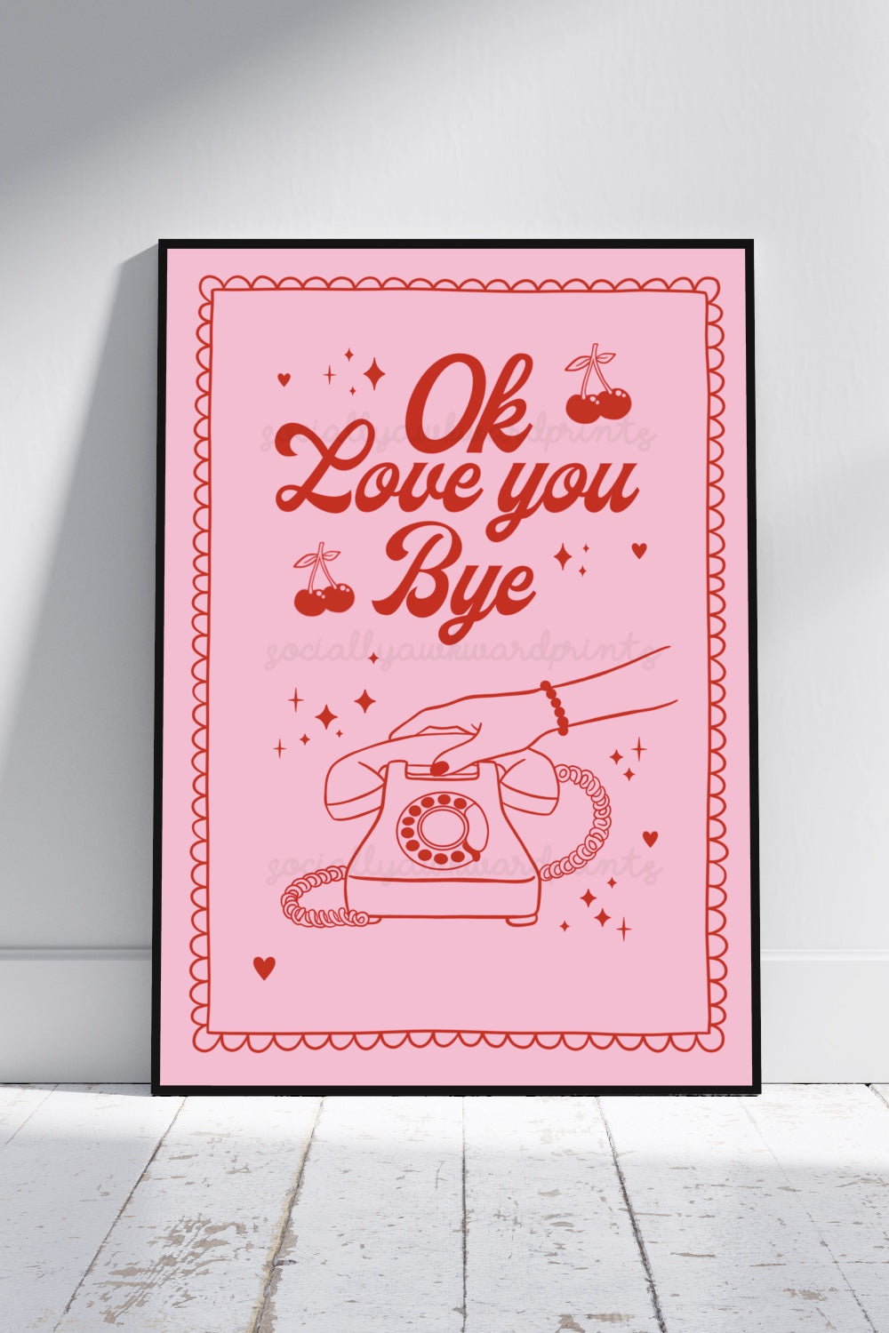 Ok Love You Bye Art Print - Cute Retro Telephone Quote Wall Art A4