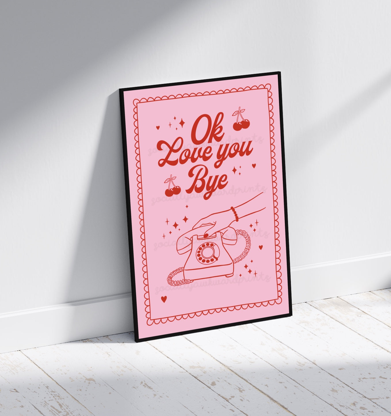 Ok Love You Bye Art Print - Cute Retro Telephone Quote Wall Art A4