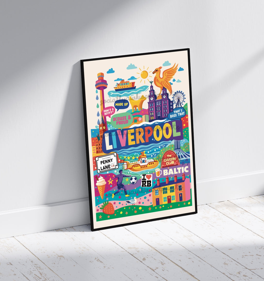 Liverpool Landmarks Art Print - Colourful Scouse Icons Wall Art A4 A3