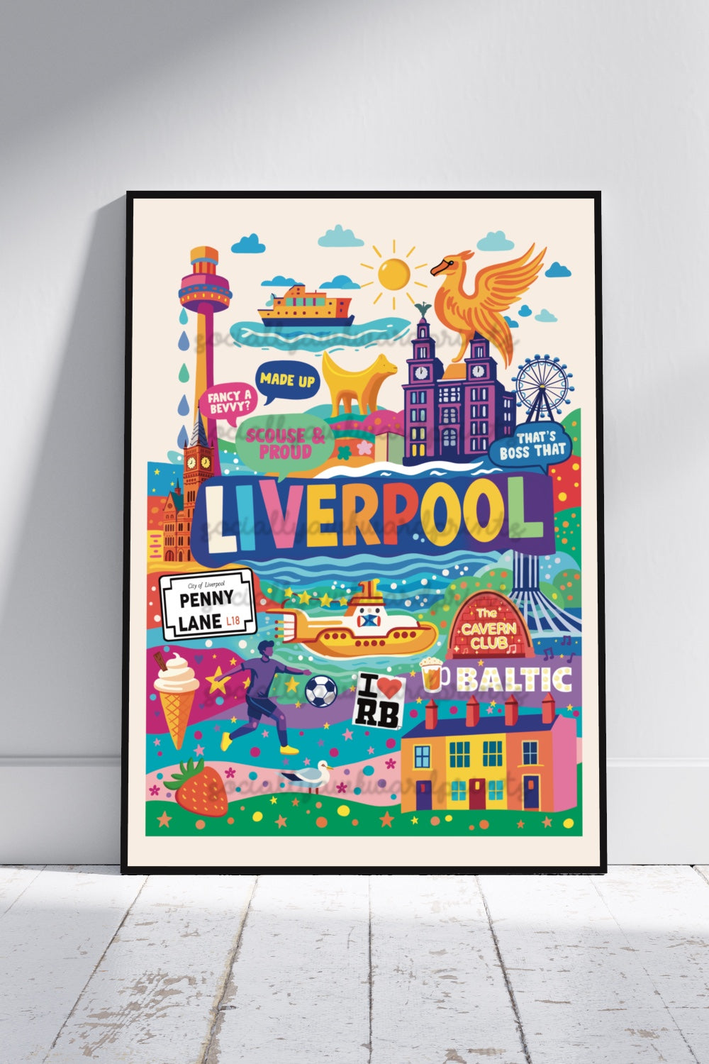 Liverpool Landmarks Art Print - Colourful Scouse Icons Wall Art A4 A3