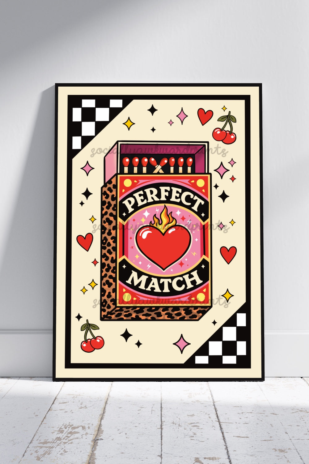 Perfect Match Art Print – Retro Goth Alt  Love Matchbox Wall Art A4 A3