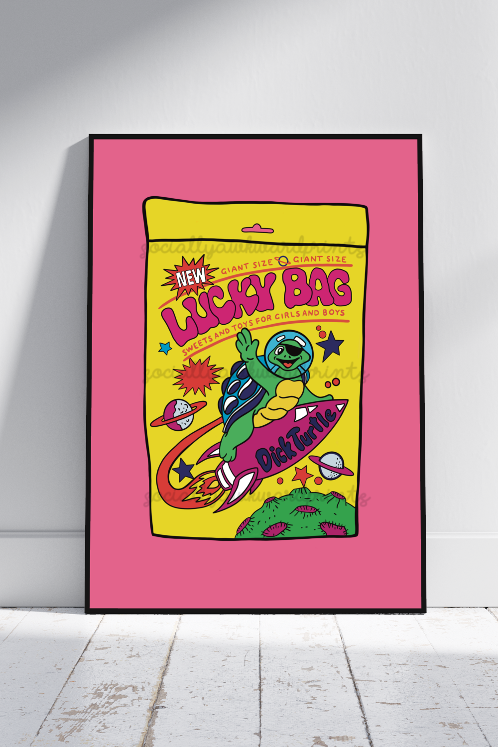 Retro Lucky Bag Print - 90s Sweets & Toys Nostalgia Wall Art A4 A3