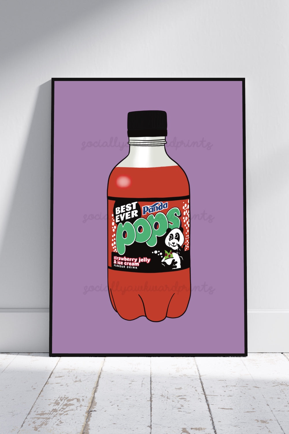 Strawberry Pop Bottle Art Print – 80s 90s Retro UK Drink Wall Art A4 A3