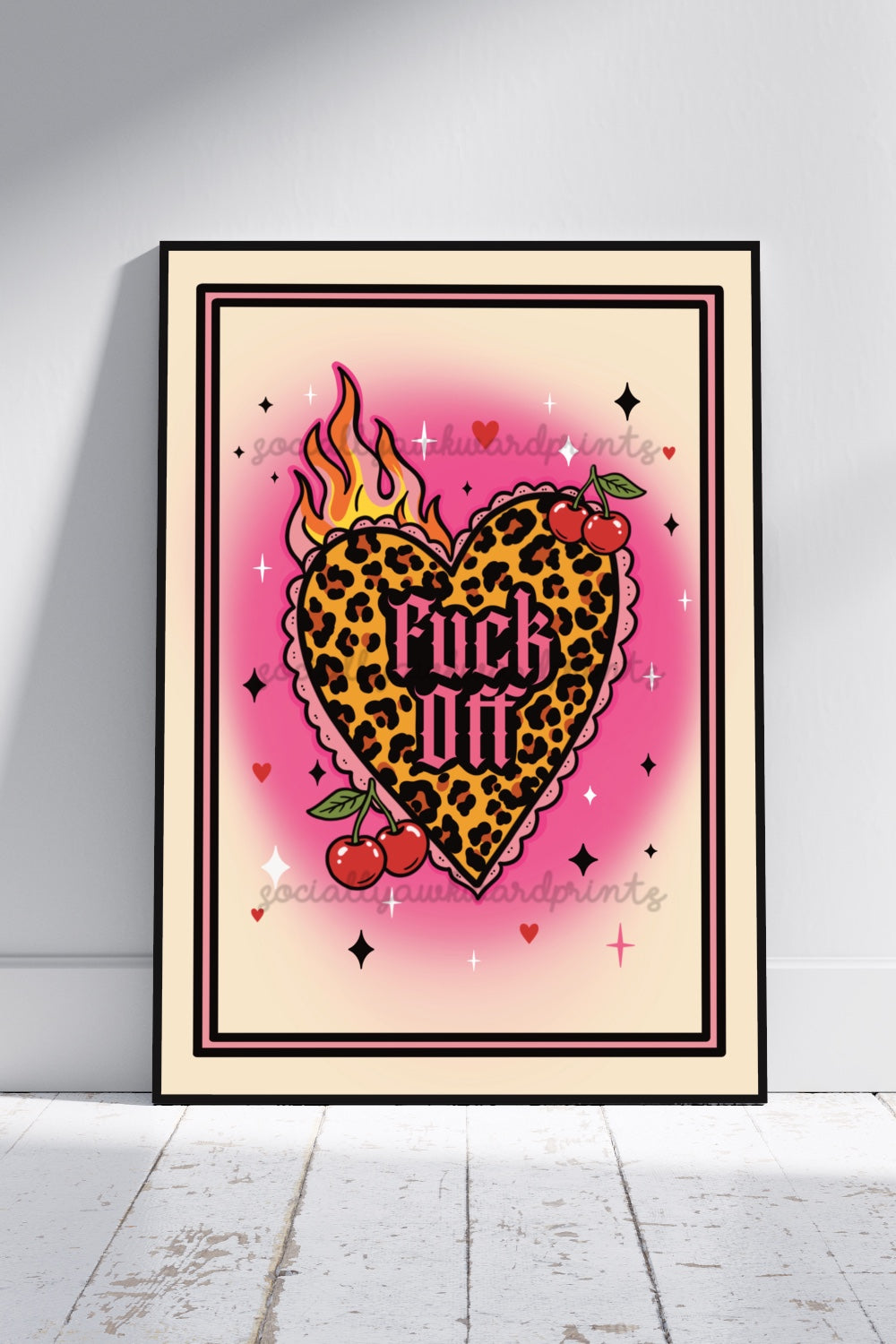 Fuck Off Leopard Heart Art Print – Bold Statement Wall Art A4 A3