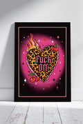 Fuck Off Leopard Heart Art Print – Black gothic Statement Wall Art A4 A3