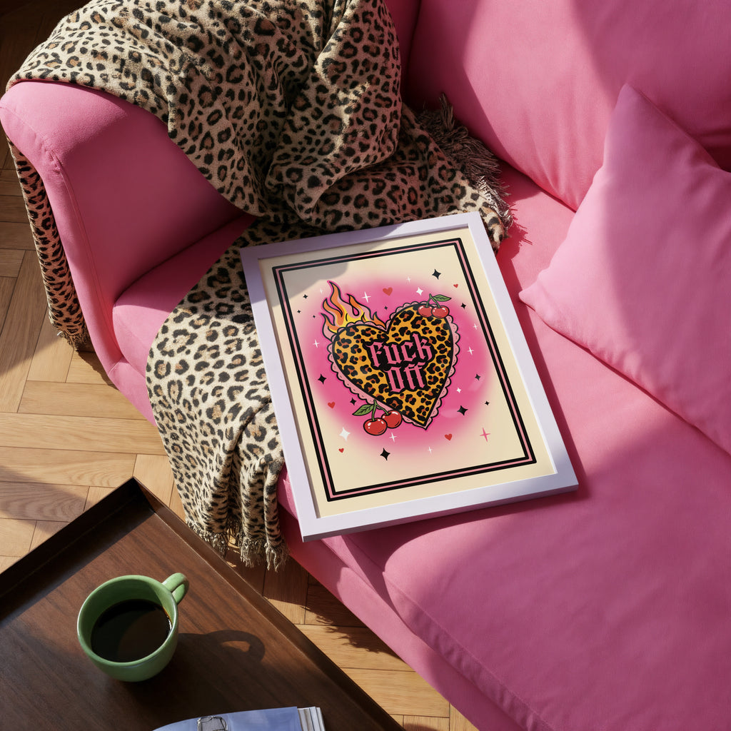 Fuck Off Leopard Heart Art Print – Bold Statement Wall Art A4 A3