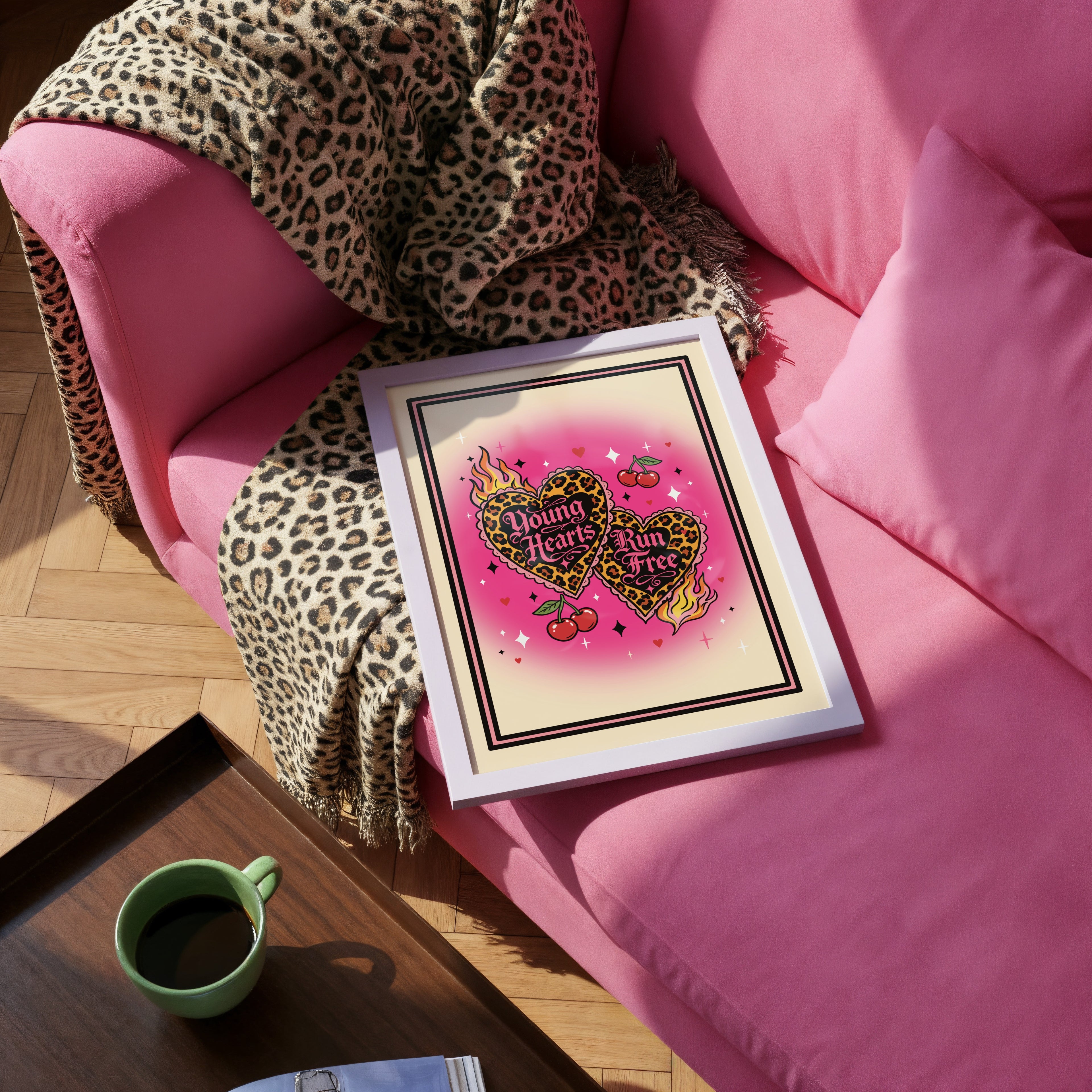 Young Hearts Run Free Art Print - Leopard Heart Goth Alt Wall Art A4 A3