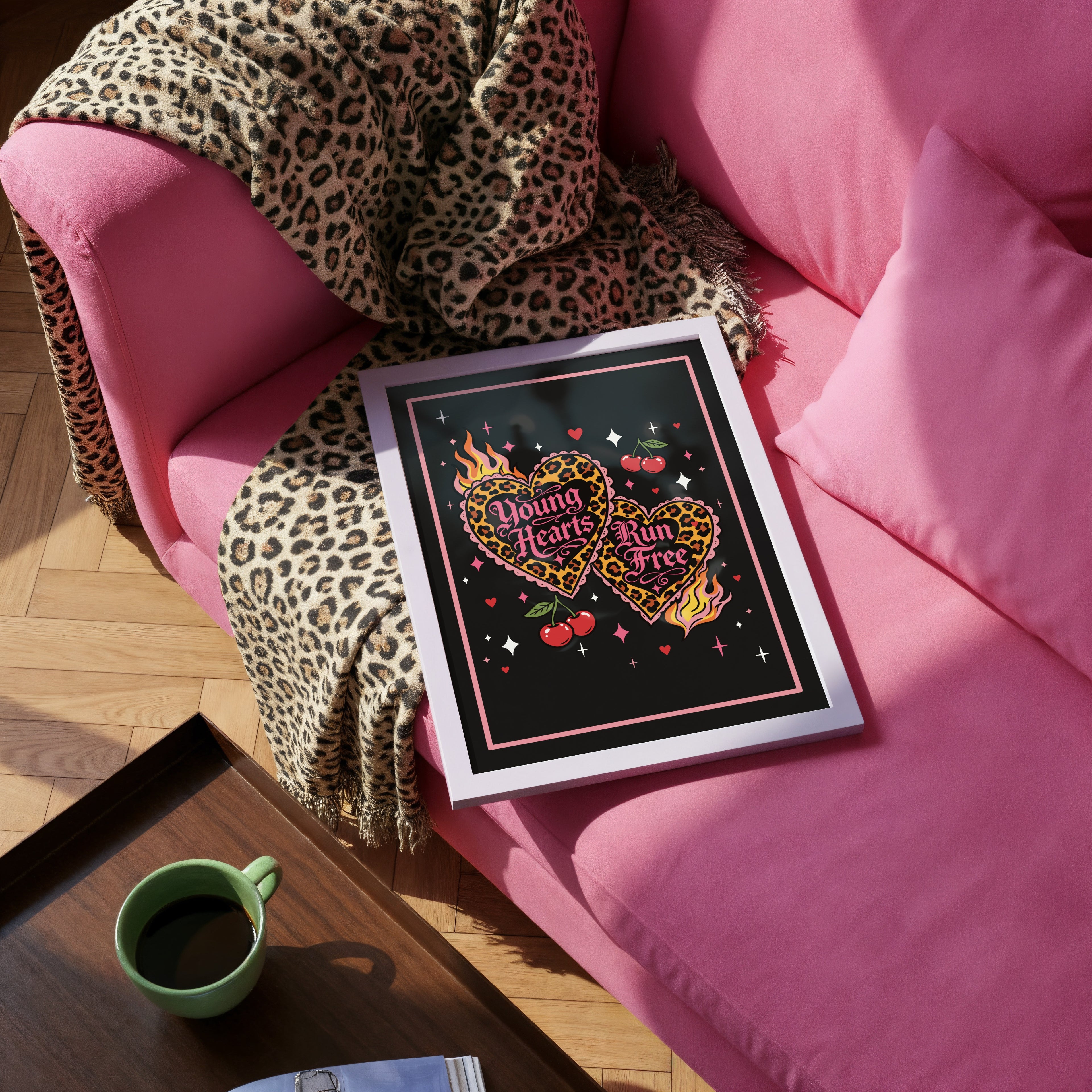 Young Hearts Run Free Art Print - Goth Alt Leopard Heart Wall Art A4 A3