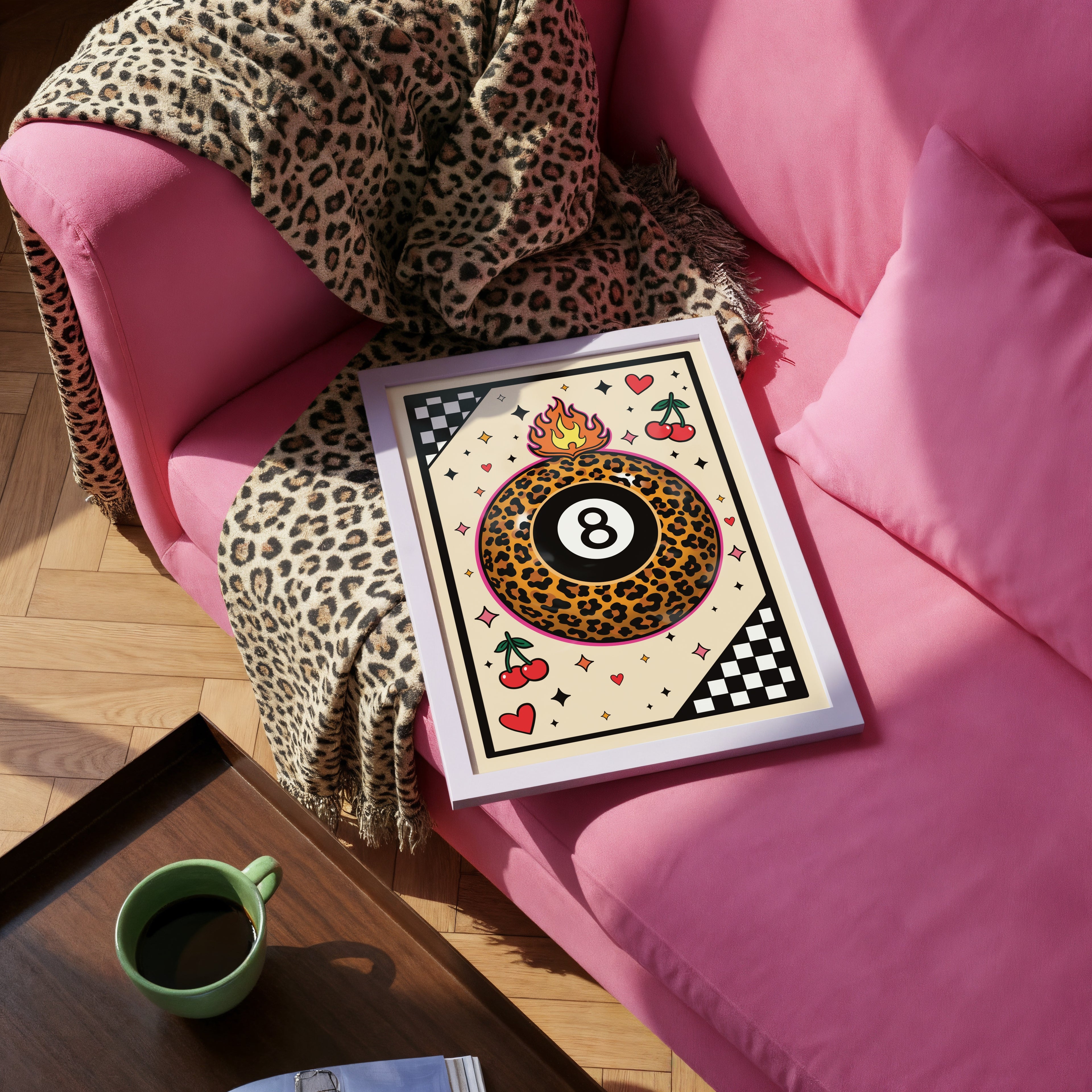 Leopard 8 ball Art Print – Retro Goth Alt Kitsch Wall Art A4 A3