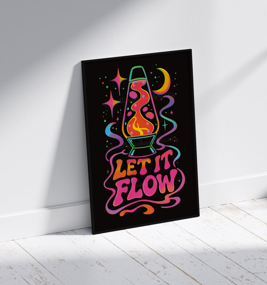 Let It Flow Lava Lamp Art Print – Colourful Trippy Retro Neon Statement Wall Art A4 A3