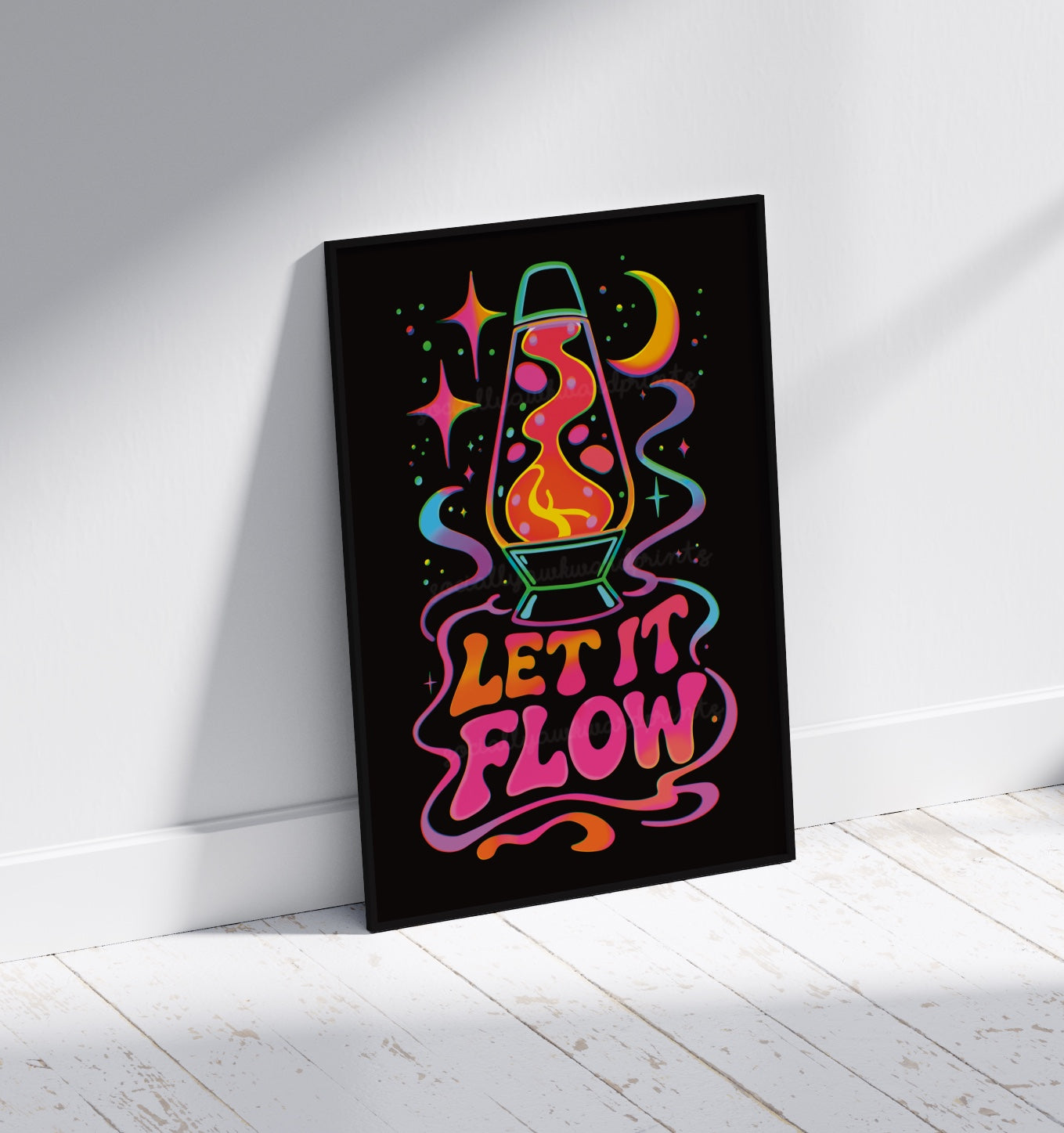 Let It Flow Lava Lamp Art Print – Colourful Trippy Retro Neon Statement Wall Art A4 A3