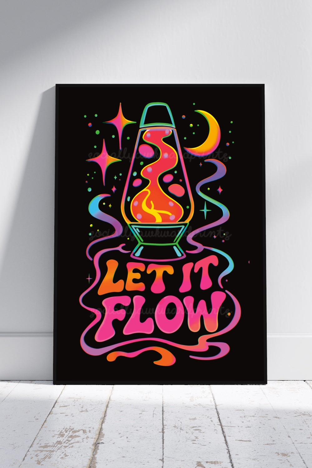 Let It Flow Lava Lamp Art Print – Colourful Trippy Retro Neon Statement Wall Art A4 A3