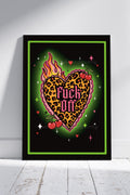 Fuck Off Leopard Heart Art Print – Green gothic Statement Wall Art A4 A3