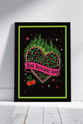 Bad Decisions Only Leopard Heart Print – Neon Green Goth Wall Art – A4 A3 Alternative Statement Poster