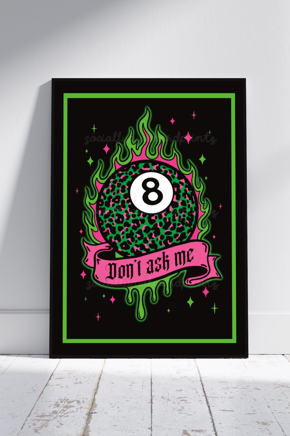 Don’t Ask Me 8 Ball Print – Neon Green Goth Wall Art – A4 A3 Alternative Statement Poster