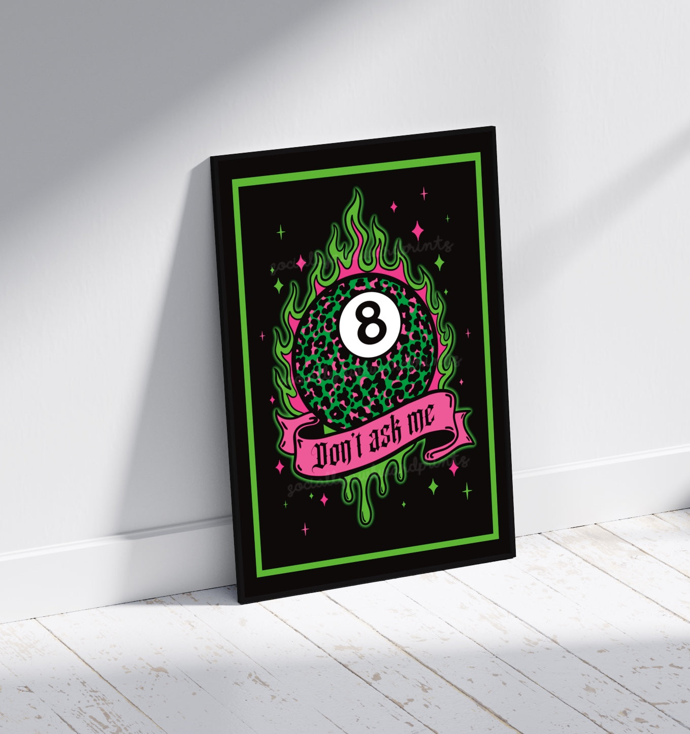Don’t Ask Me 8 Ball Print – Neon Green Goth Wall Art – A4 A3 Alternative Statement Poster