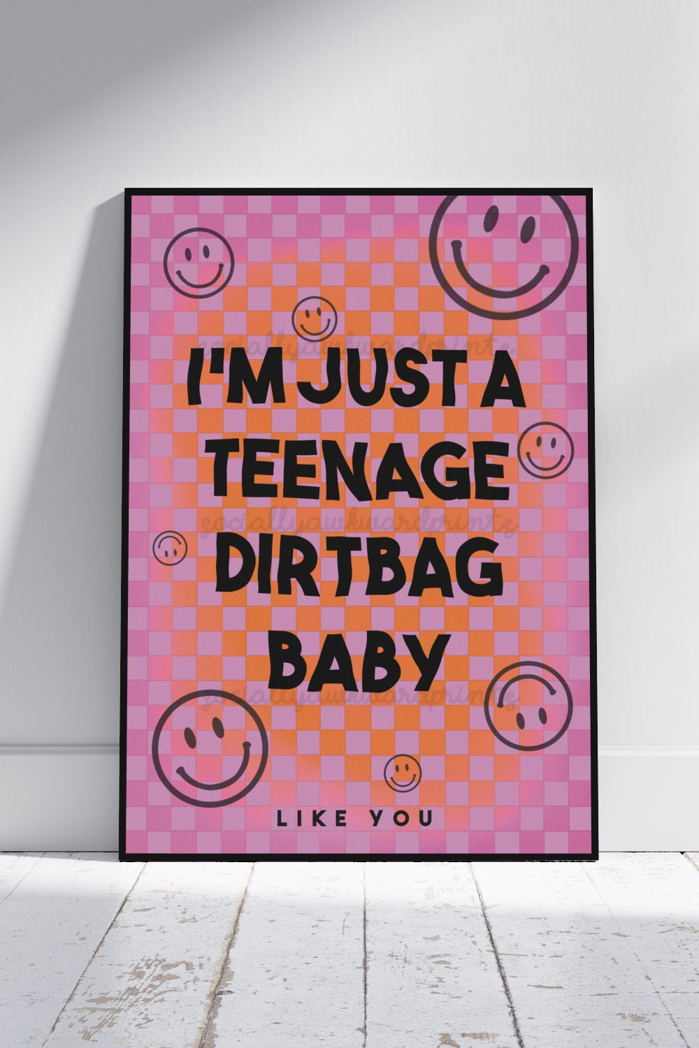Teenage Dirtbag Print – Emo Punk Quote Wall Art Checkerboard Poster A4 A3