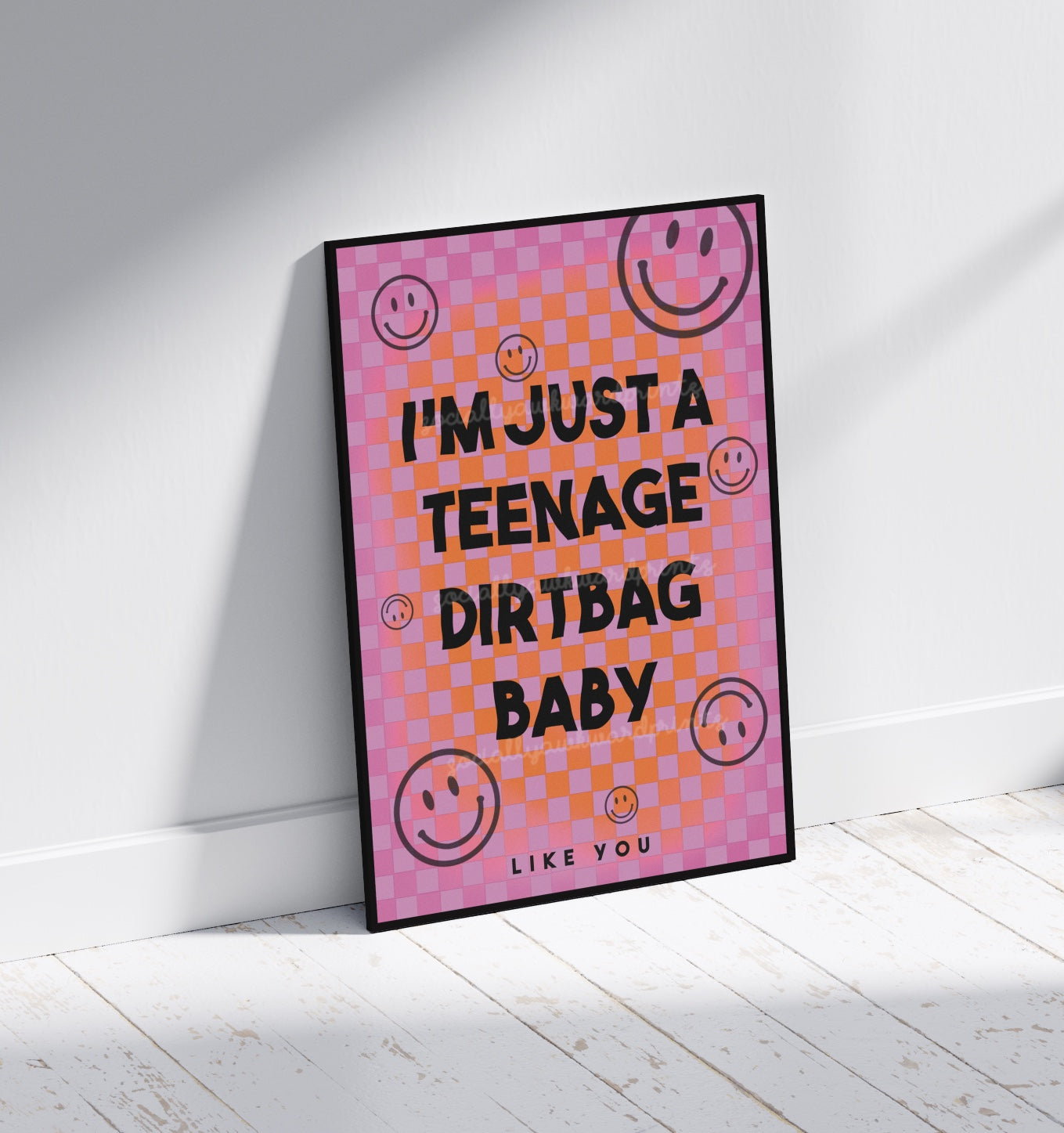 Teenage Dirtbag Print – Emo Punk Quote Wall Art Checkerboard Poster A4 A3