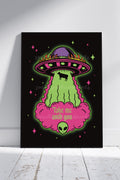 Take Me With You Art Print – Retro Alien Cow UFO Wall Art A4 A3