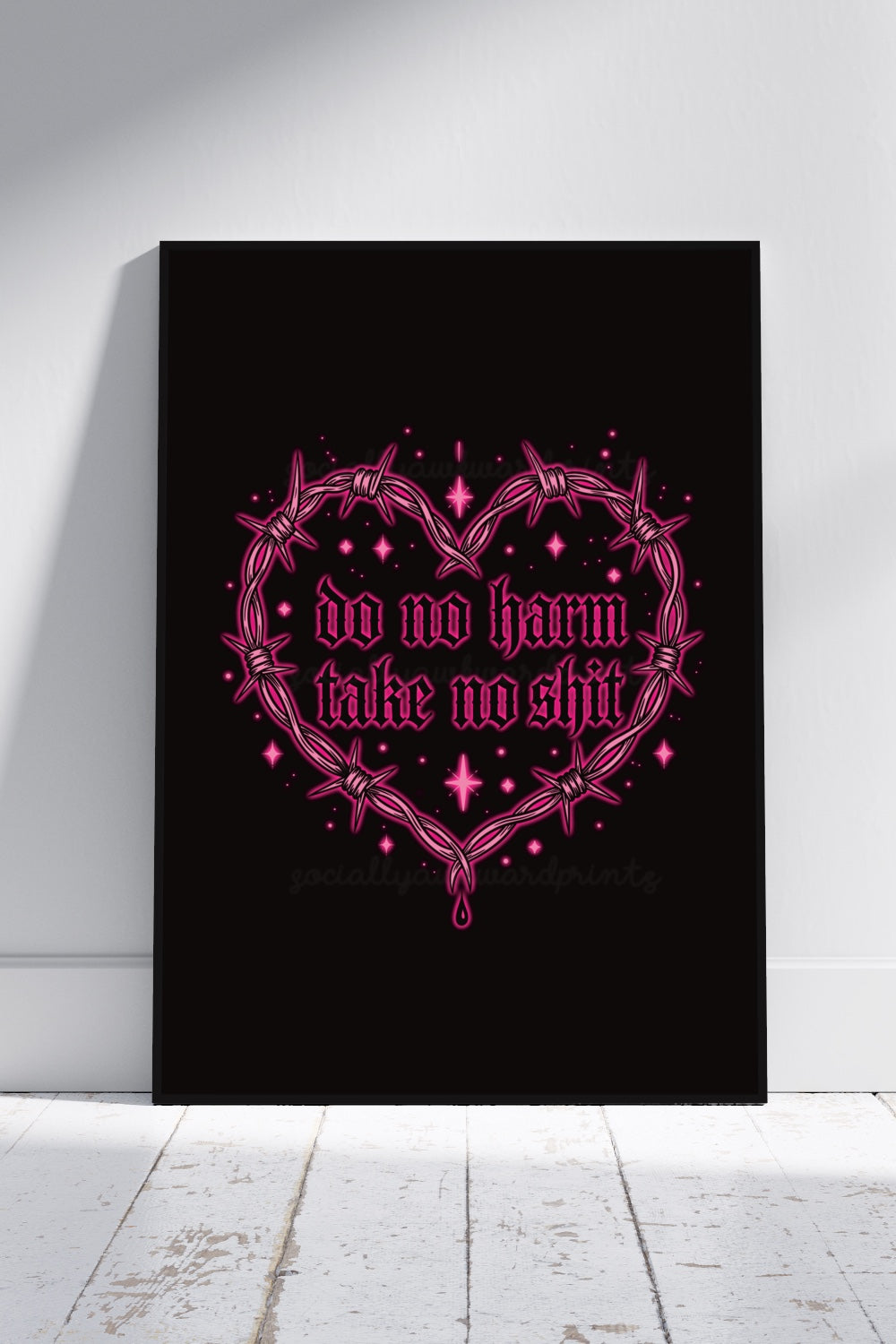 Do No Harm Take No Shit Art Print – Gothic Barbed Wire Heart Wall Art  A4 A3
