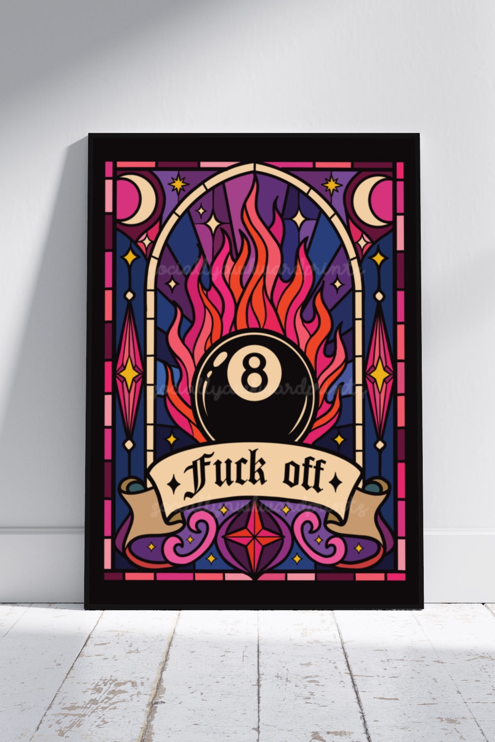 Fuck Off 8 Ball Art Print – Gothic Stained Glass Wall Art A4 A3