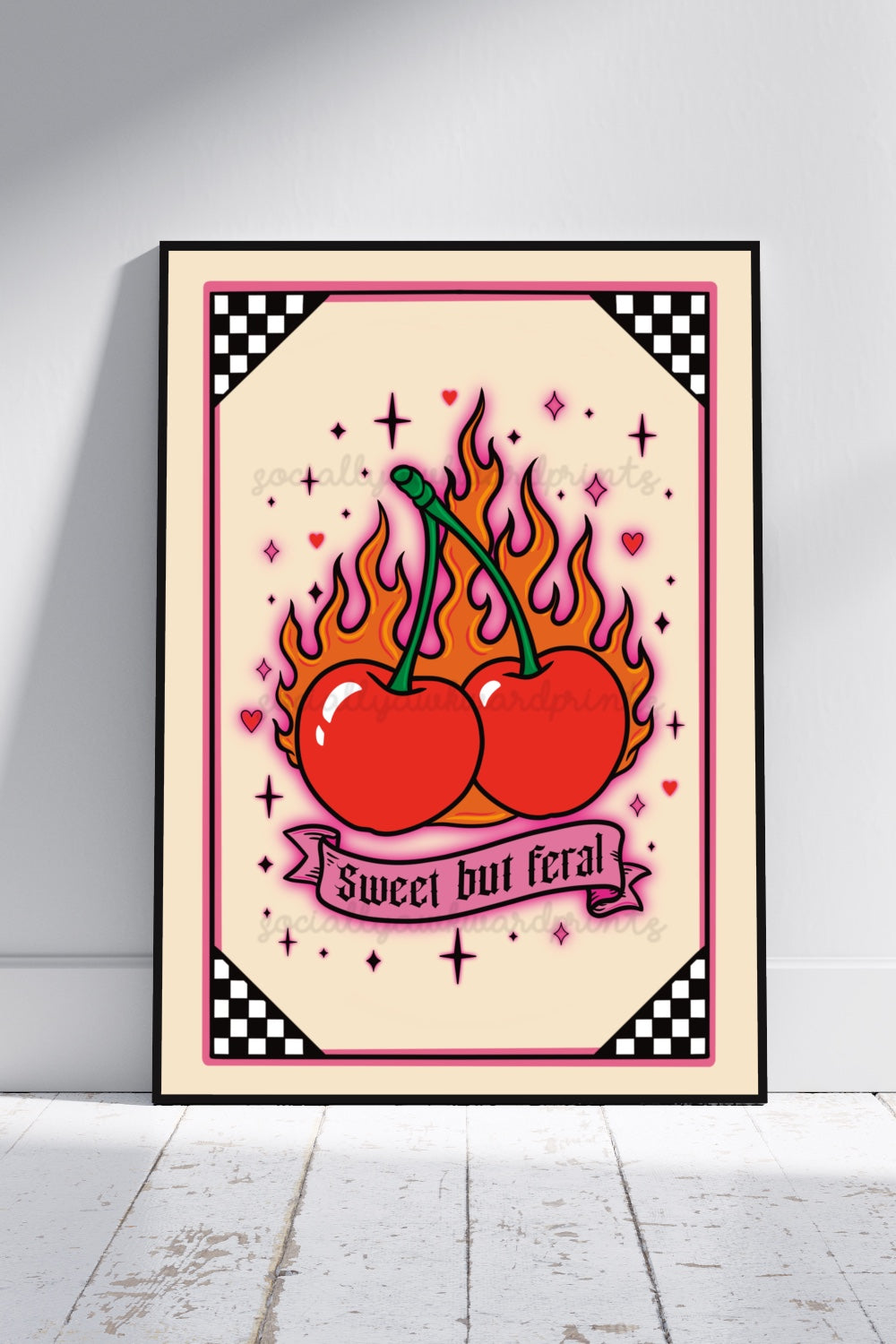 Sweet But Feral Art Print – Cherry Flame Gothic Wall Art A4 A3