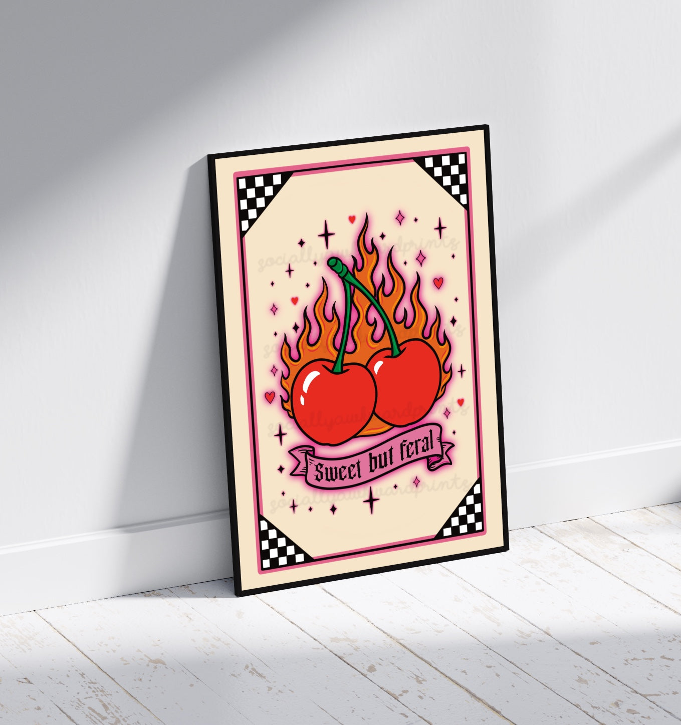 Sweet But Feral Art Print – Cherry Flame Gothic Wall Art A4 A3