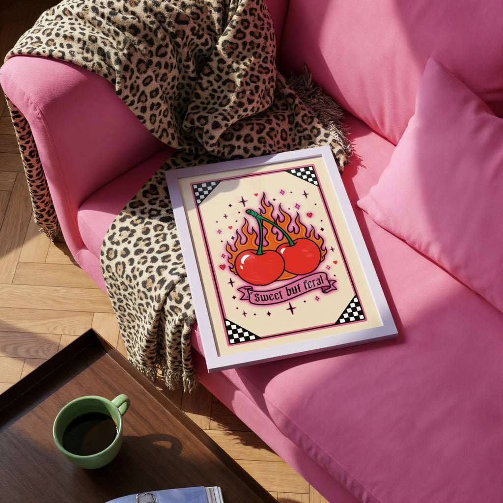 Sweet But Feral Art Print – Cherry Flame Gothic Wall Art A4 A3