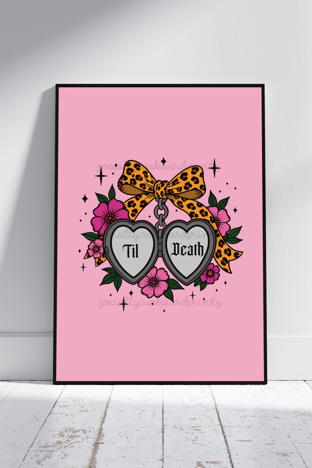 Til Death Art Print – Leopard Bow Heart Locket Wall Art A4 A3
