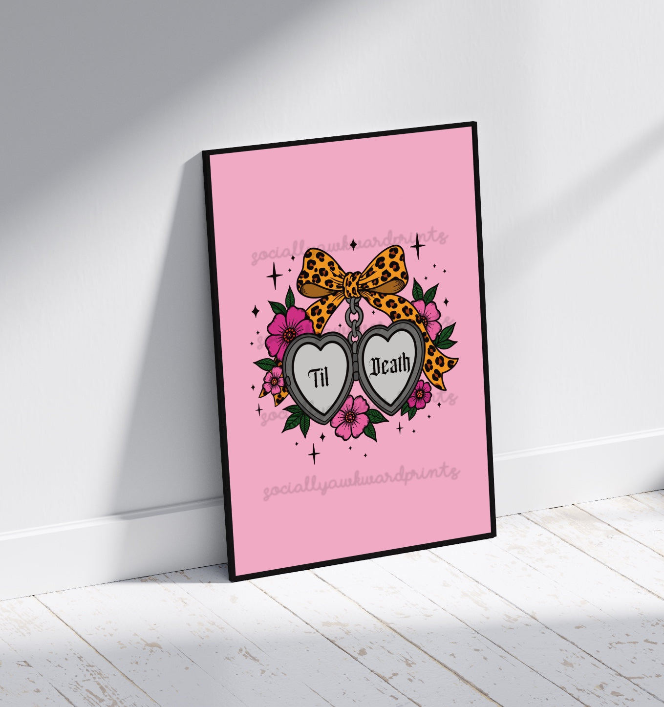 Til Death Art Print – Leopard Bow Heart Locket Wall Art A4 A3