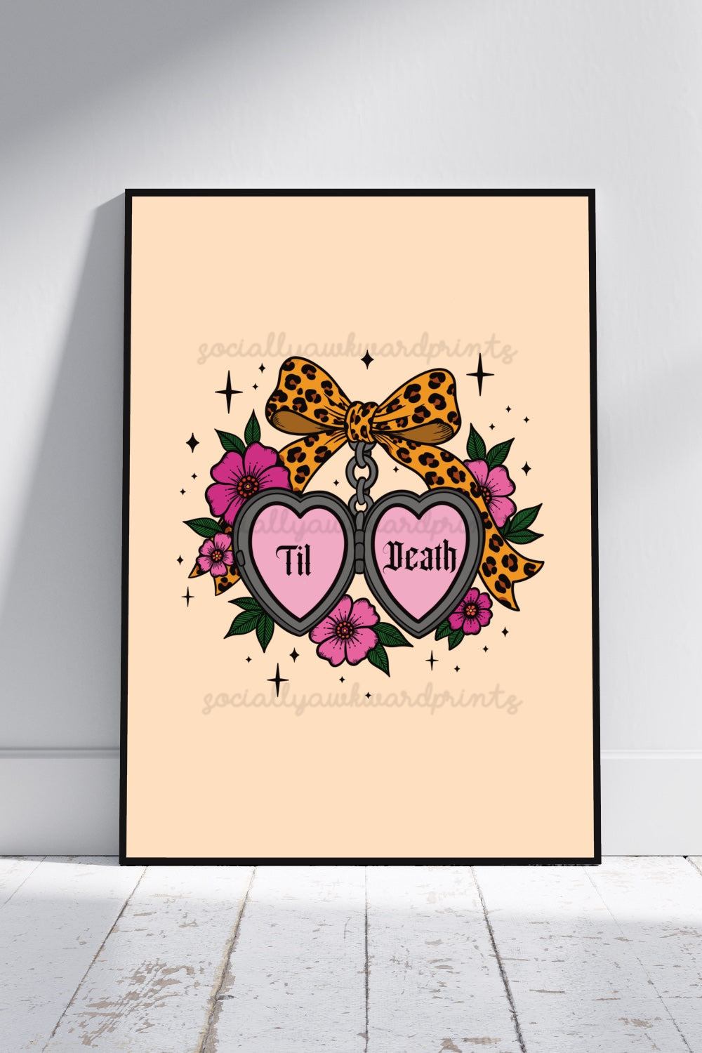 Til Death Art Print – Leopard Bow Heart Locket Wall Art A4 A3