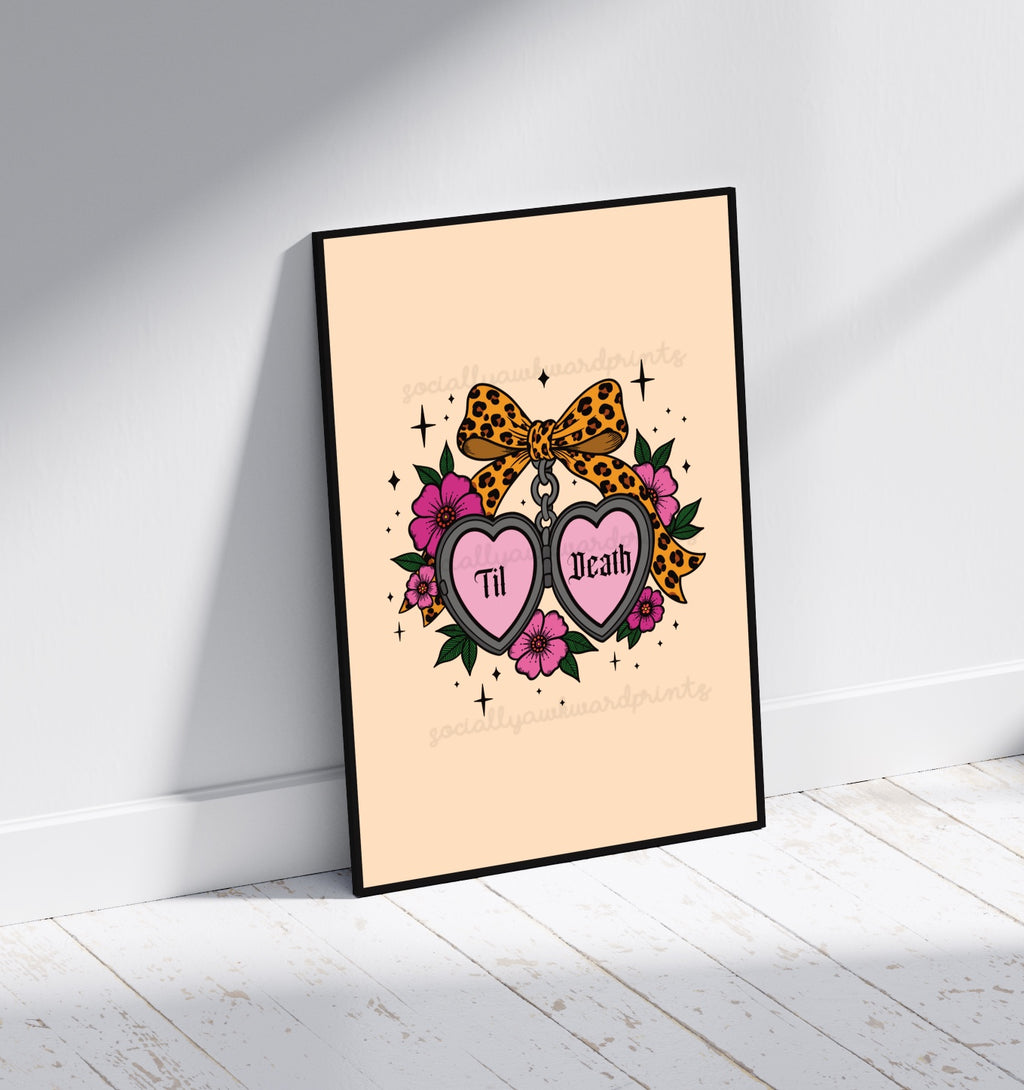 Til Death Art Print – Leopard Bow Heart Locket Wall Art A4 A3