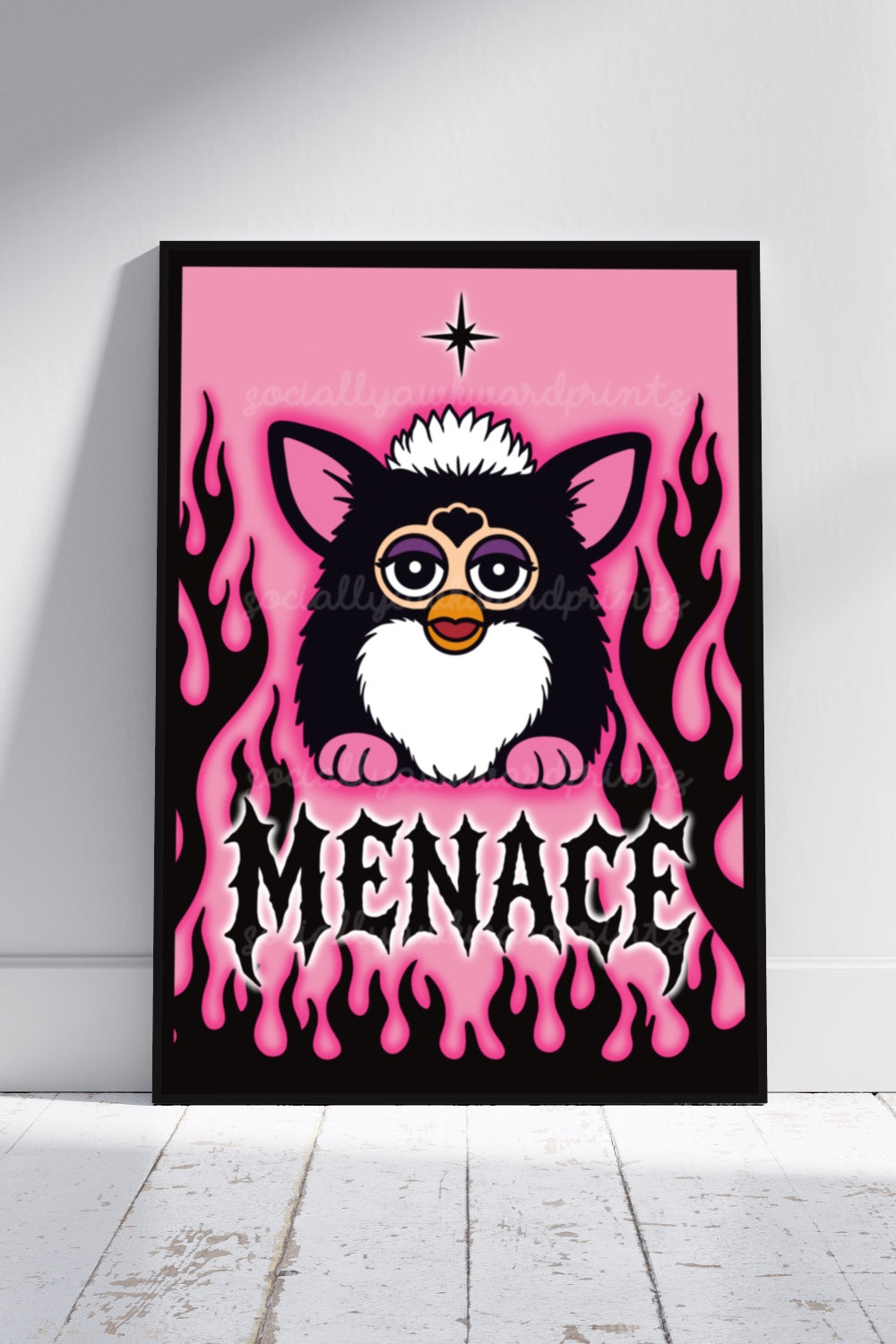 Menace 90s Toy Inspired Art Print Gothic Pink Flame Wall Art | Alt Decor | A4 A3