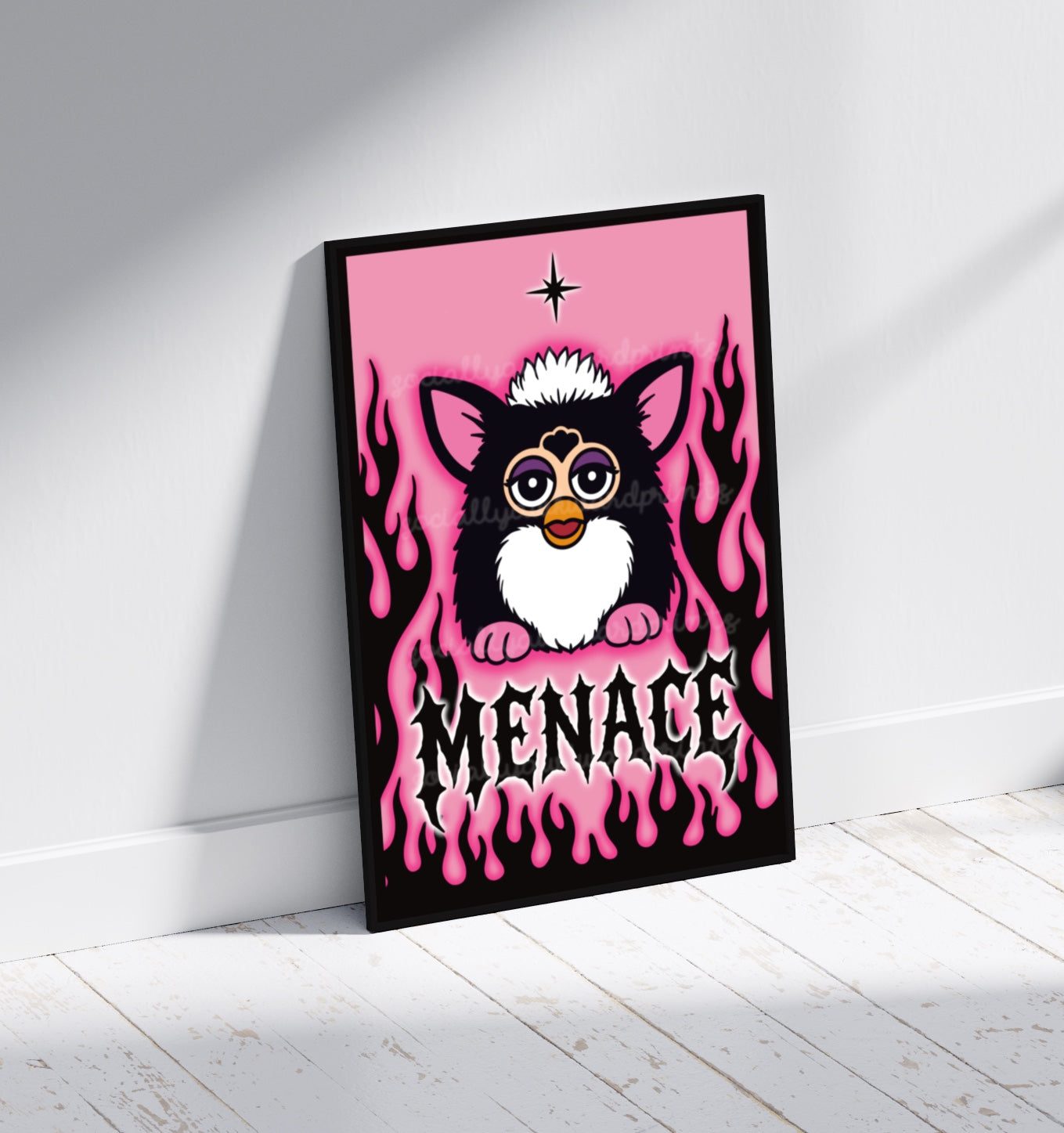 Menace 90s Toy Inspired Art Print Gothic Pink Flame Wall Art | Alt Decor | A4 A3