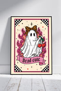 Dead Cute Ghost Art Print Cute Gothic Wall Art | Pink Cherry Halloween Decor | A4 A3
