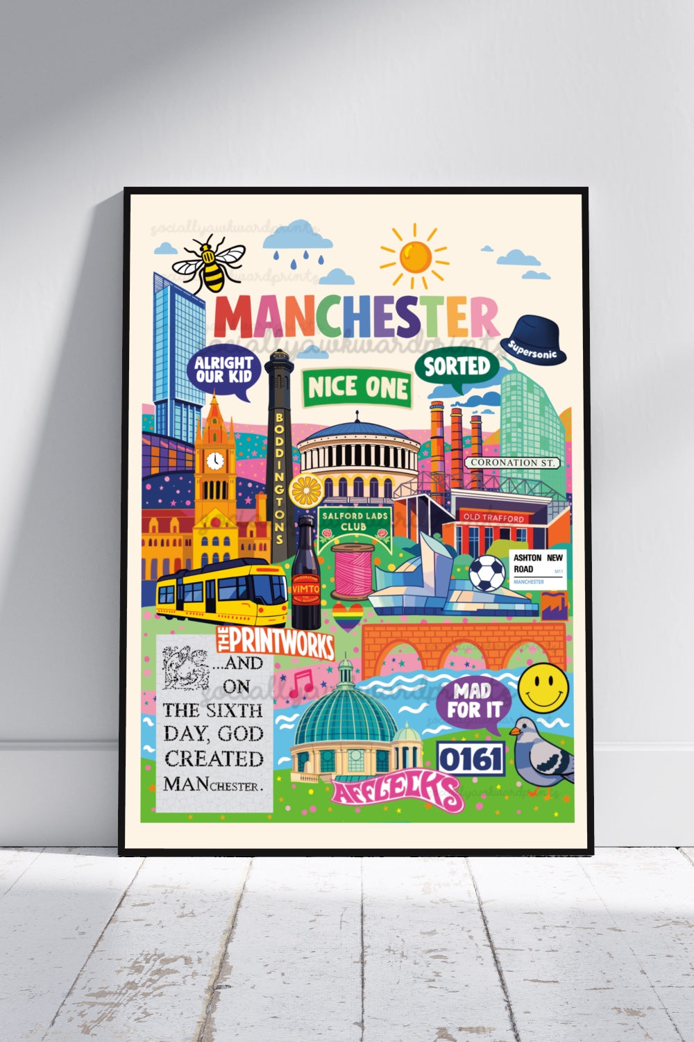 Manchester Landmarks Art Print – Colourful Manchester Wall Art | Northern Gift | A4 A3