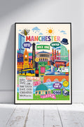 Manchester Landmarks Art Print – Colourful Manchester Wall Art | Northern Gift | A4 A3